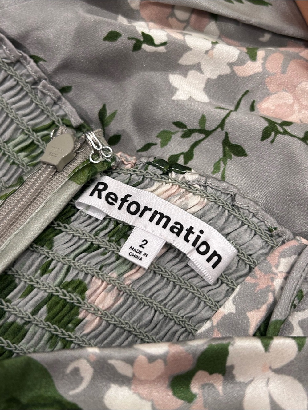 Reformation Frankie Satin Floral Maxi Dress in Sage Green - Picture 4 of 5